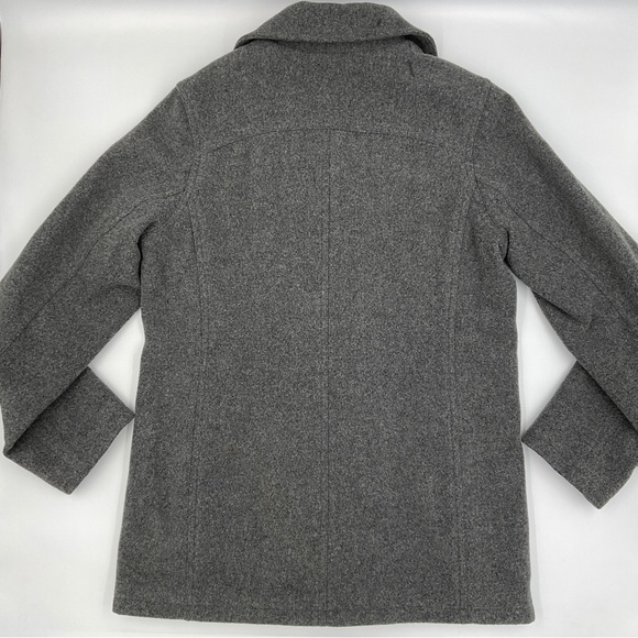American Eagle Wool Blend Pea Coat Grey Double Breasted Pockets Collared VGUC M - Picture 7 of 14